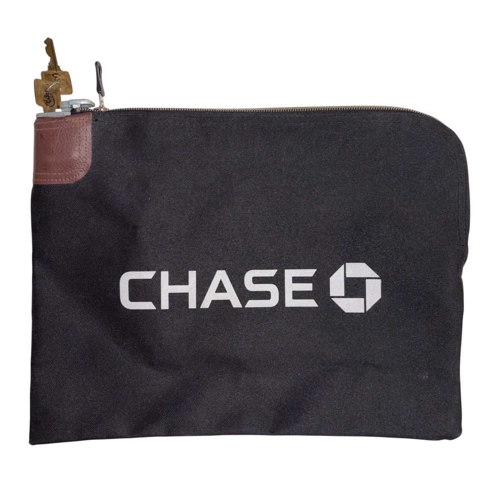 Vintage Chase Bank Locking Deposit Bag Rifkin Arco Lock 7 Black Canvas with Keys